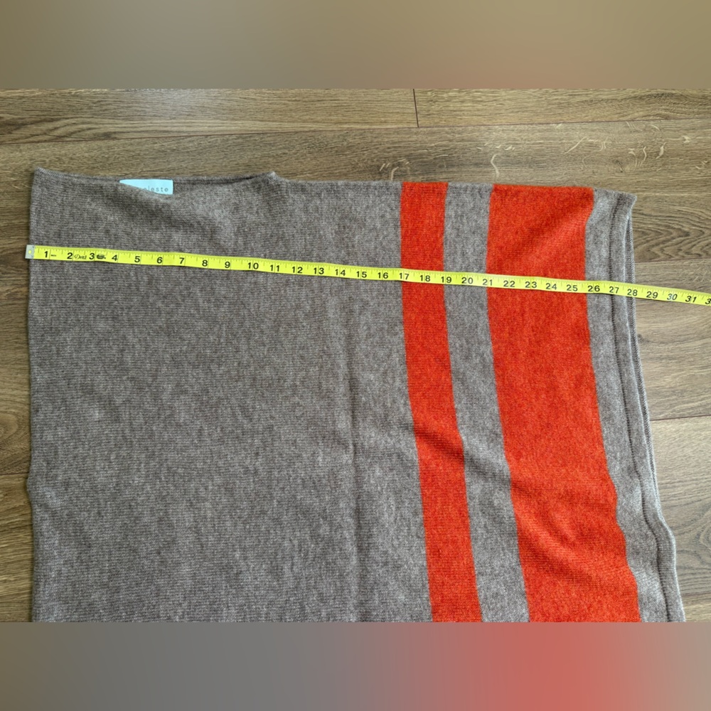 Celeste Wool Cashmere Blend Poncho Tan Orange Stripe Asymmetrical One Size - Picture 8 of 9
